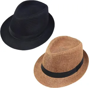 Giroir 2Pack Fedora Hats for Men Women Short Brim Unisex Short Brim Summer Beach Style 1920s Party Accessories