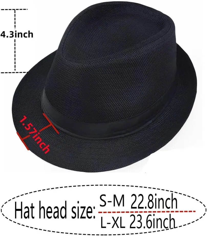 Giroir 2Pack Fedora Hats for Men Women Short Brim Unisex Short Brim Summer Beach Style 1920s Party Accessories