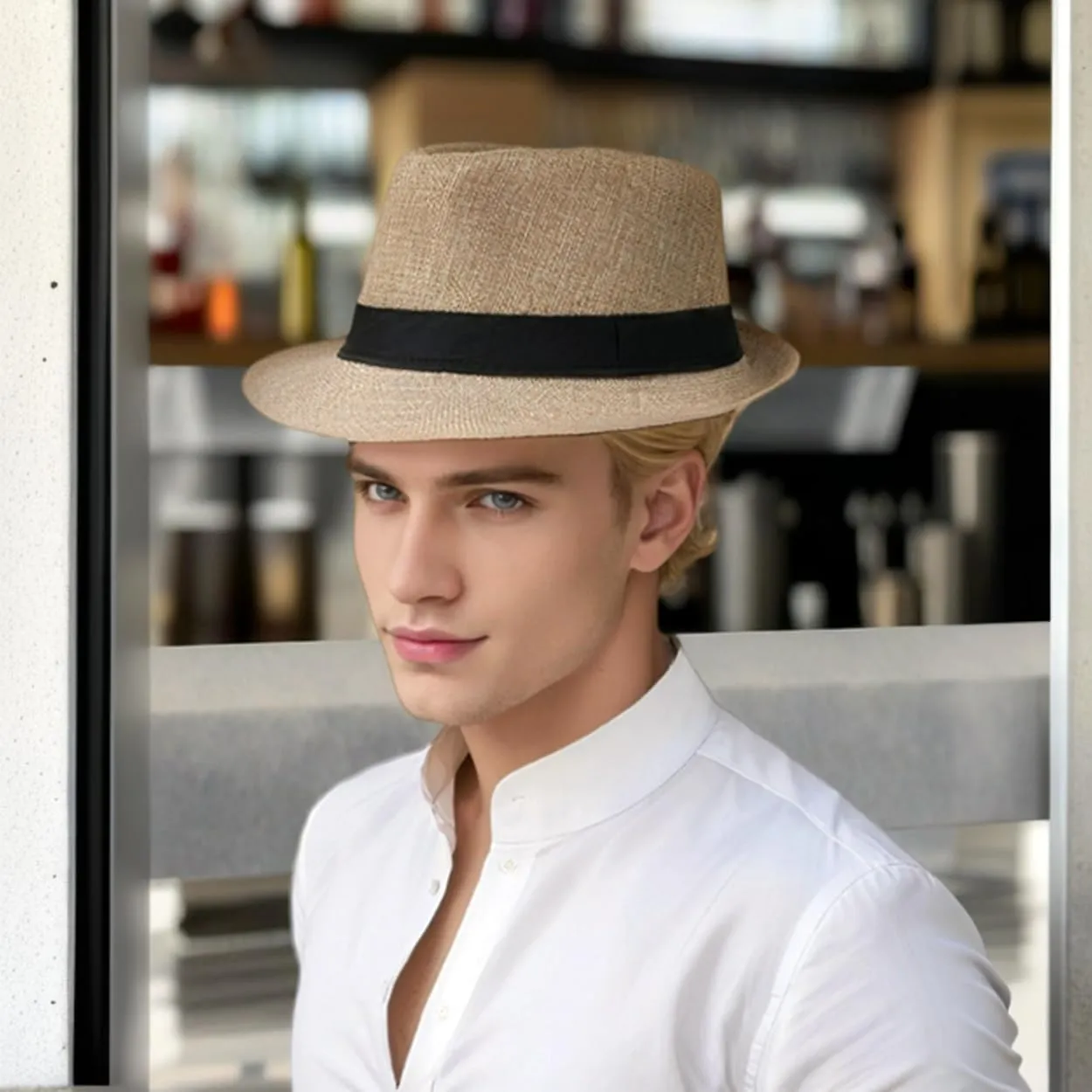 Giroir 2Pack Fedora Hats for Men Women Short Brim Unisex Short Brim Summer Beach Style 1920s Party Accessories