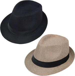 Giroir 2Pack Fedora Hats for Men Women Short Brim Unisex Short Brim Summer Beach Style 1920s Party Accessories