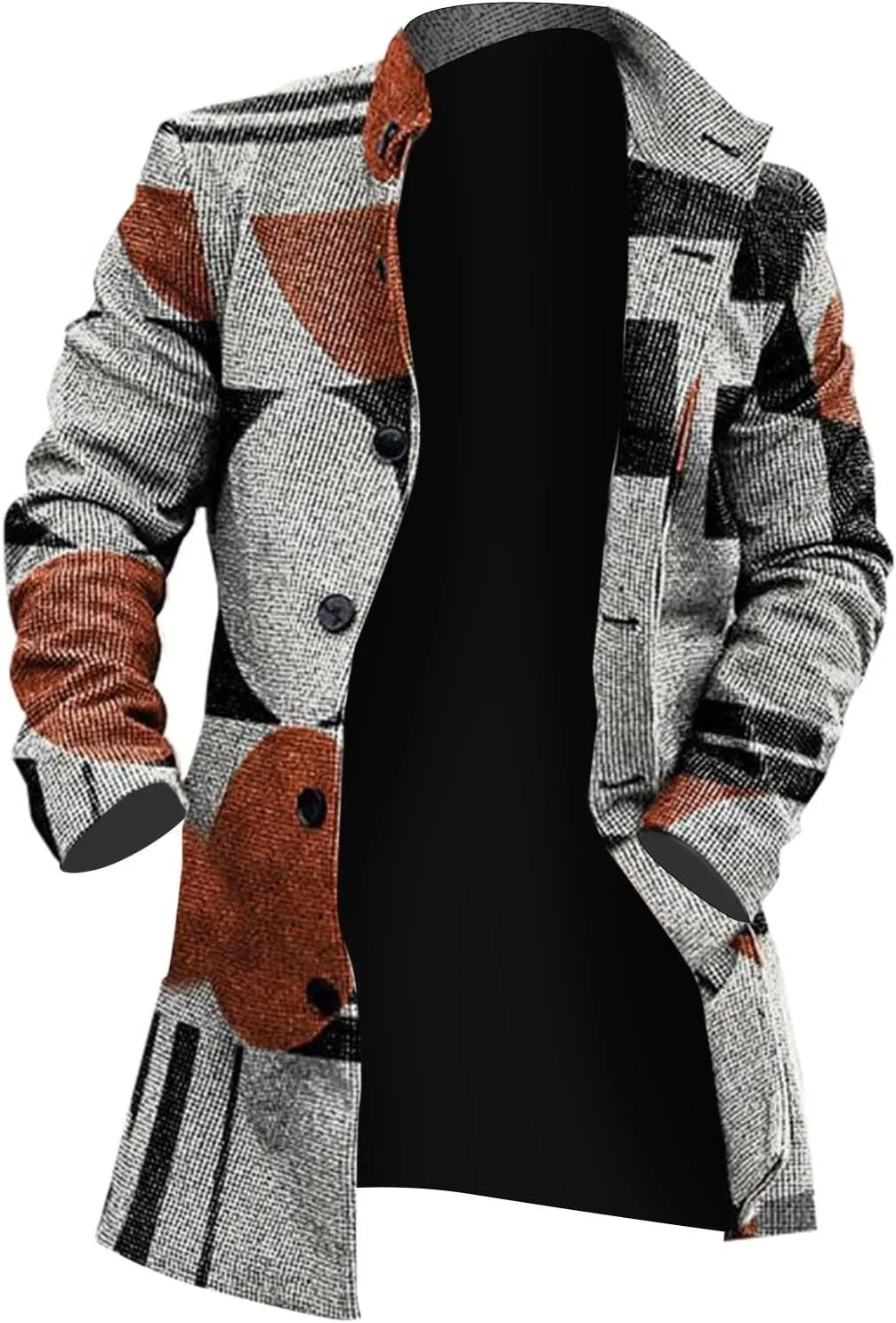 GOKKILRW Men Notched Lapel Single Breasted Trench Coat Winter Wool Blend Pea Coat Oversized Warm Business Jackets Windbreaker