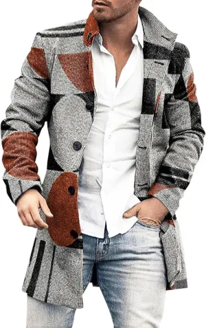 GOKKILRW Men Notched Lapel Single Breasted Trench Coat Winter Wool Blend Pea Coat Oversized Warm Business Jackets Windbreaker
