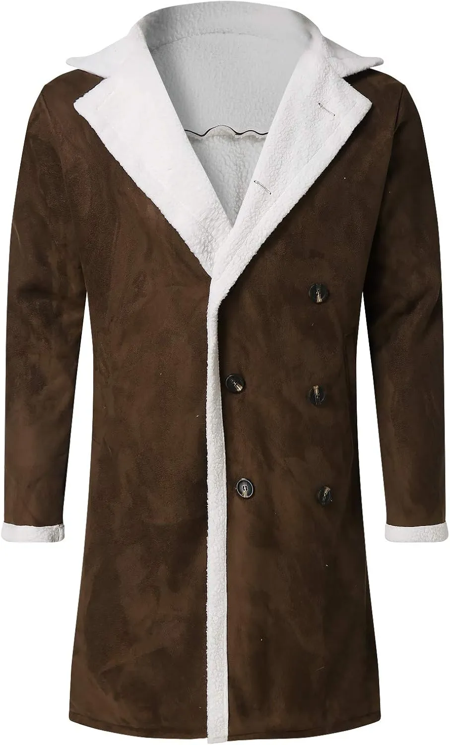 GOKKILRW Mens Casual Sherpa Fleece Lined Suede Leather Trucker Jackets Spread Collar Winter Heavyweight Faux Shearling Coat