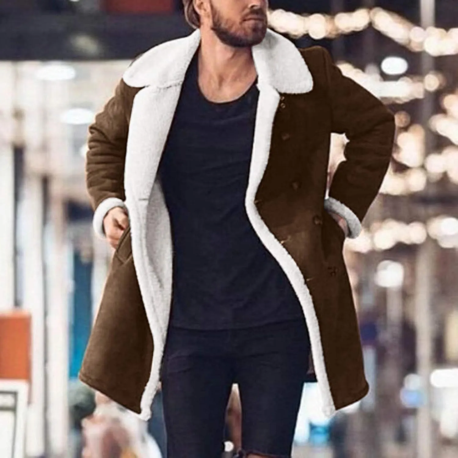 GOKKILRW Mens Casual Sherpa Fleece Lined Suede Leather Trucker Jackets Spread Collar Winter Heavyweight Faux Shearling Coat