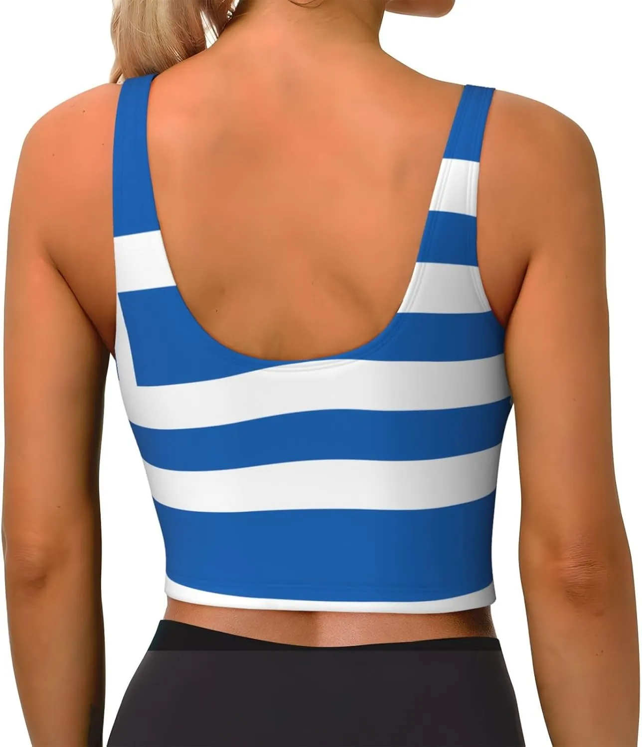 Greek Flag Women's Sexy Sports Vest Sleeveless Athletic Gym T-Shirts Vest U-Shaped Back Quick Dry Top