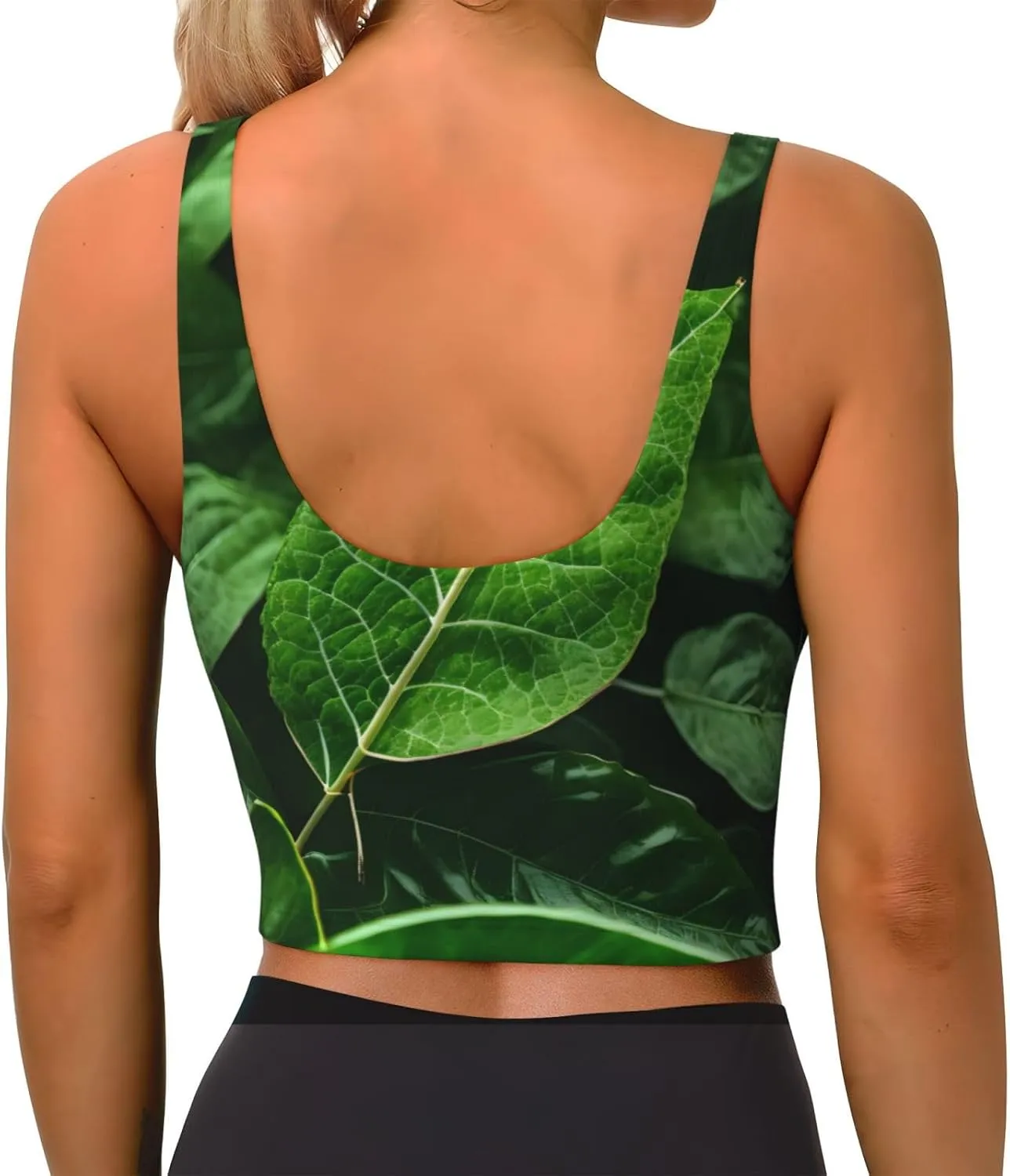 Green Nature Women's Sexy Sports Vest Sleeveless Athletic Gym T-Shirts Vest U-Shaped Back Quick Dry Top