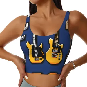 Guitar Bass Women's Sexy Sports Vest Sleeveless Athletic Gym T-Shirts Vest U-Shaped Back Quick Dry Top