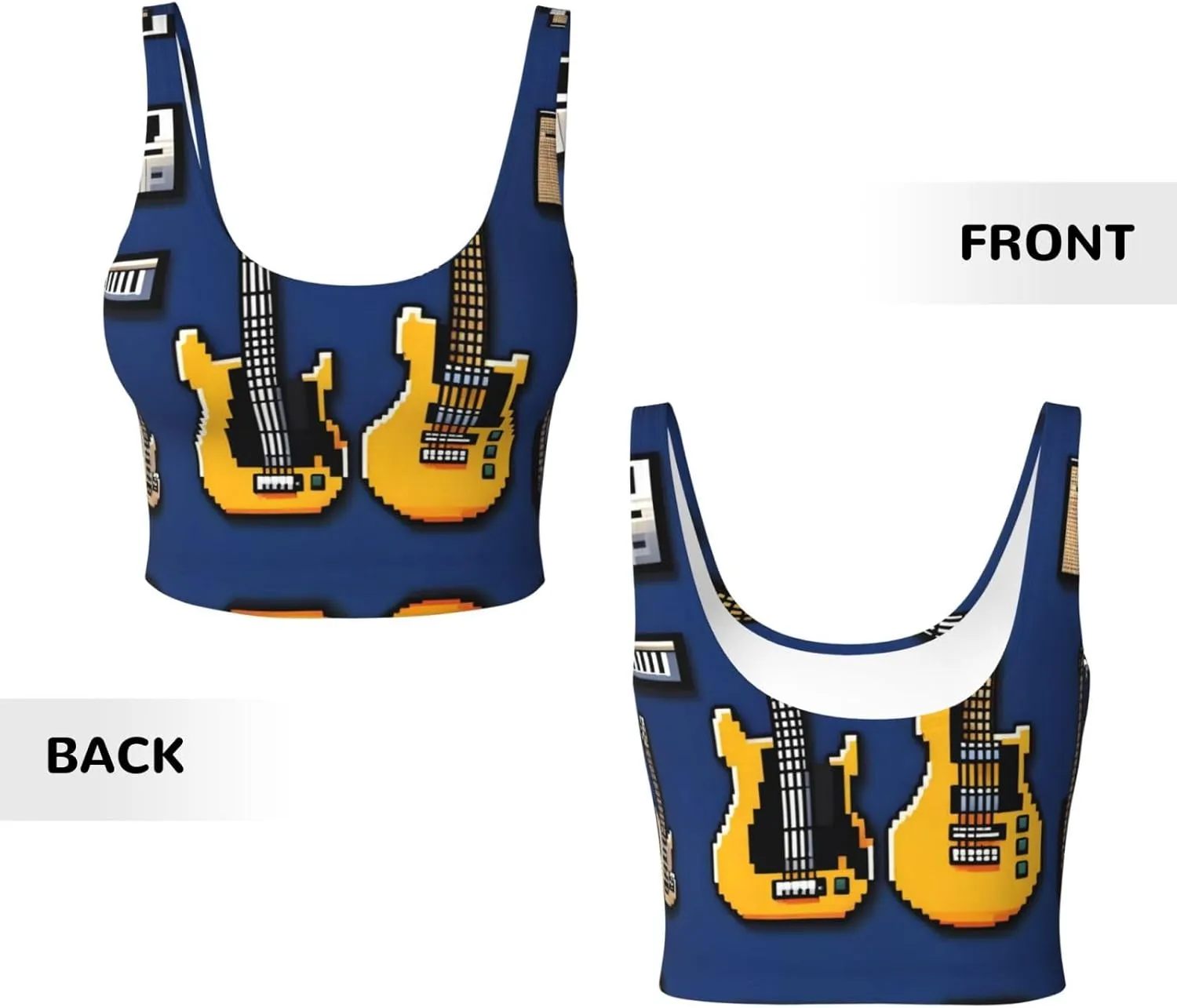 Guitar Bass Women's Sexy Sports Vest Sleeveless Athletic Gym T-Shirts Vest U-Shaped Back Quick Dry Top