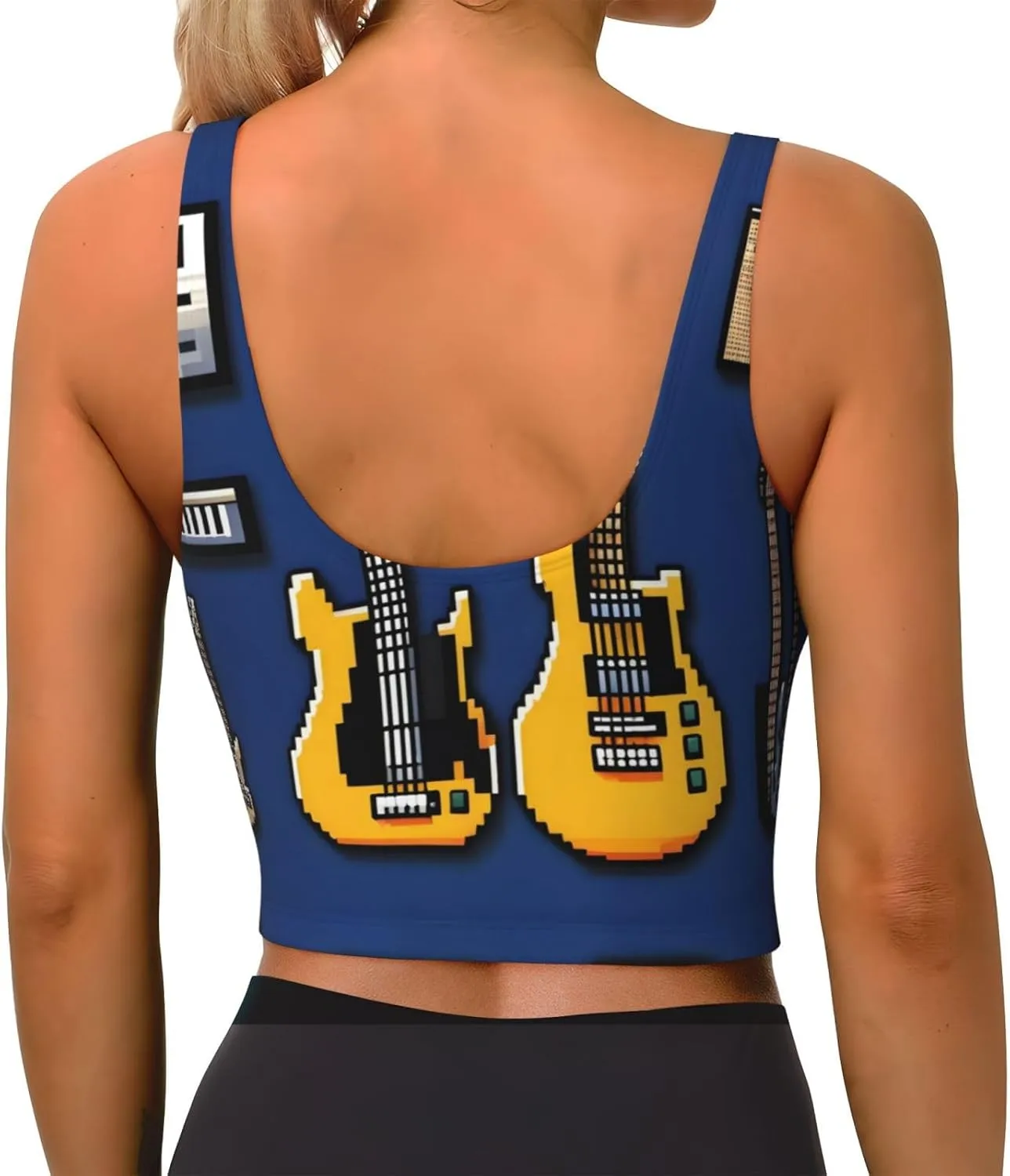Guitar Bass Women's Sexy Sports Vest Sleeveless Athletic Gym T-Shirts Vest U-Shaped Back Quick Dry Top