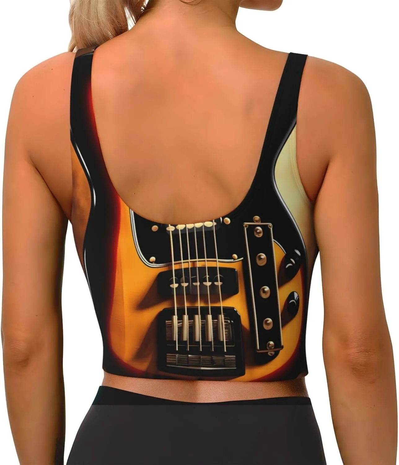 Instrumental Guitar Women's Sexy Sports Vest Sleeveless Athletic Gym T-Shirts Vest U-Shaped Back Quick Dry Top
