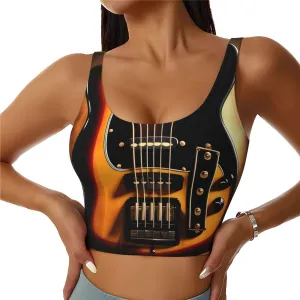 Instrumental Guitar Women's Sexy Sports Vest Sleeveless Athletic Gym T-Shirts Vest U-Shaped Back Quick Dry Top