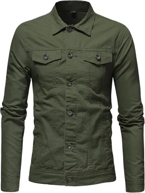 JEShifangjiusu Men's Lapel Denim Jean Fashion Long Sleeve Trucker Jacket Coats Casual Vintage Button Slim Fit Jeans Overcoat, Army Green, 3X-Large