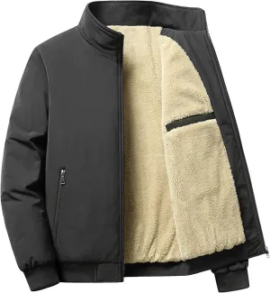 JEsilunmaMY Men's Warm Winter Thicken Sherpa Jacket Full Zip Stand Collar Fleece Lined Coat Casual Bomber Cotton Jacket