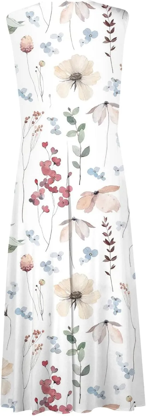JJHAEVDY Womens Dresses High Waiste Sleeveless Sundresses Deep V Neck Printed Dresses Fashion Long Dresses Casual Boho Dress