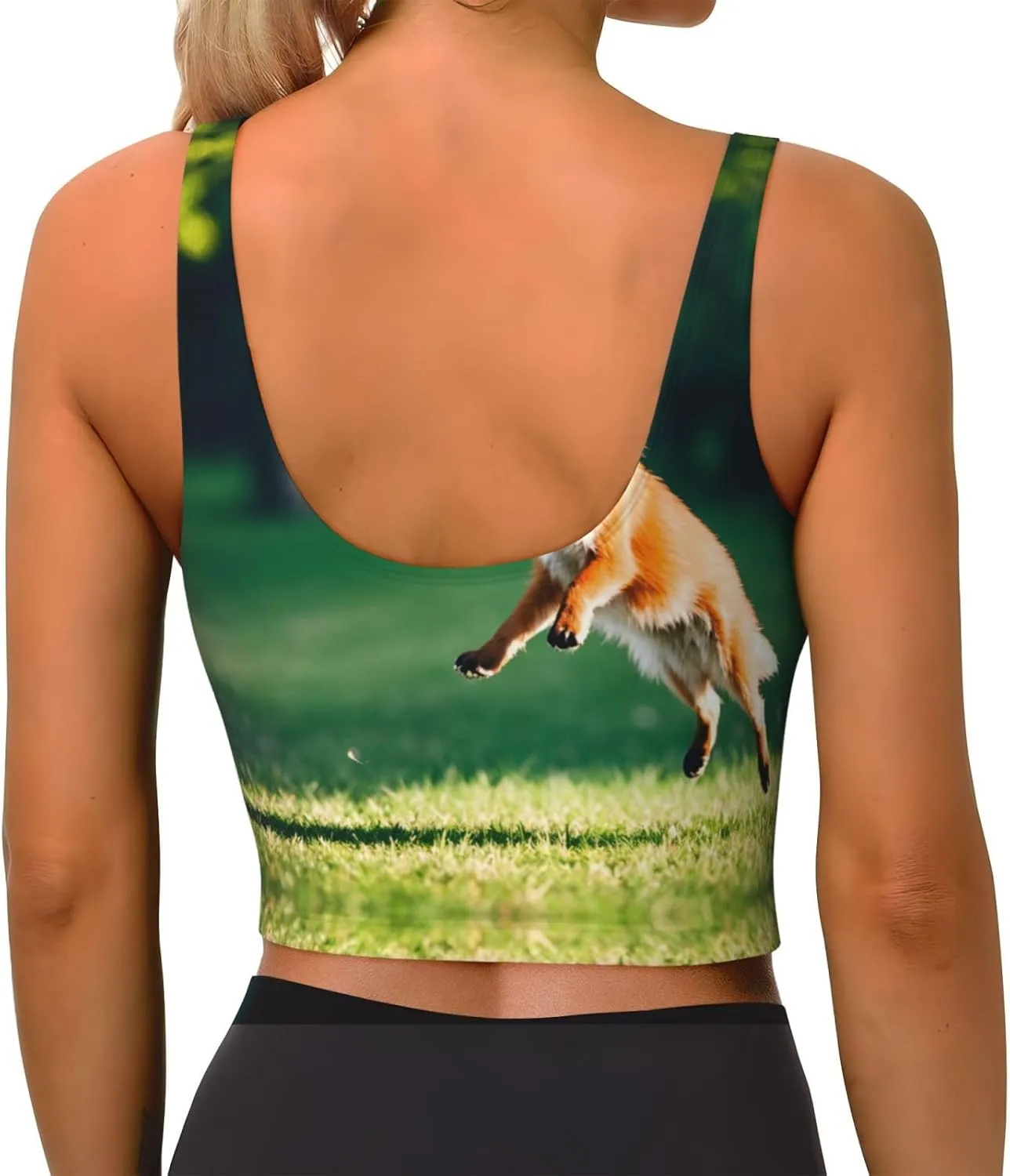 Jumping Fox Women's Sexy Sports Vest Sleeveless Athletic Gym T-Shirts Vest U-Shaped Back Quick Dry Top
