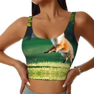 Jumping Fox Women's Sexy Sports Vest Sleeveless Athletic Gym T-Shirts Vest U-Shaped Back Quick Dry Top