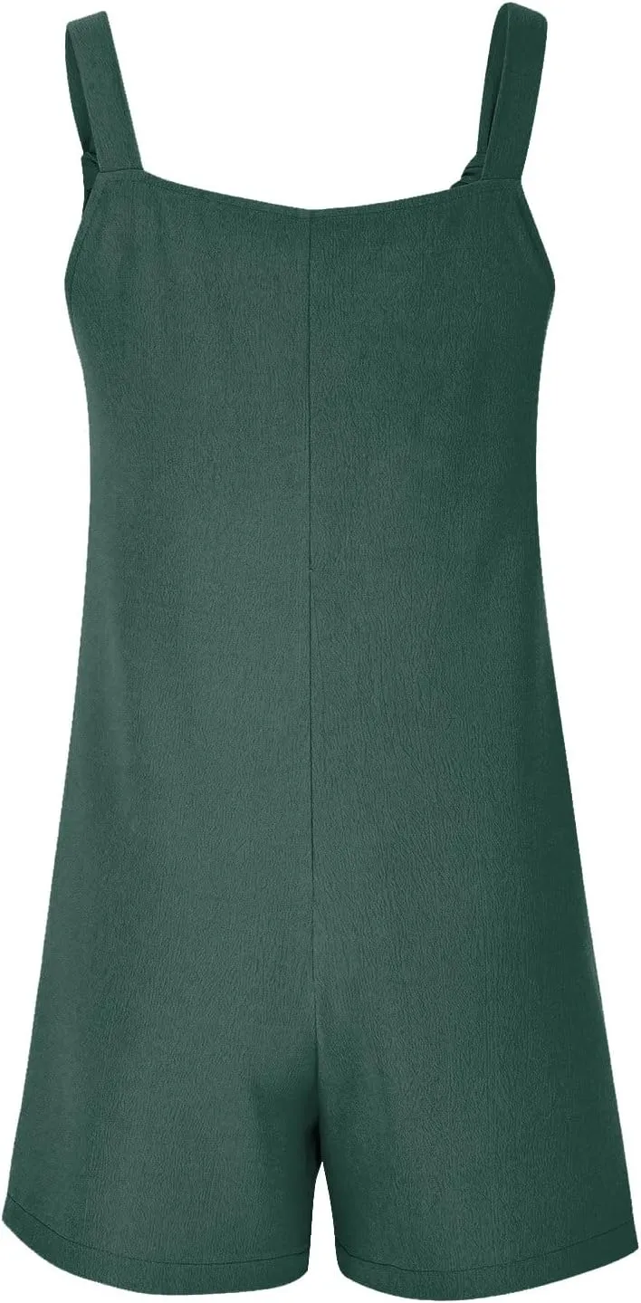 Jumpsuits for Women Linen Shorts Jumpsuits Summer Casual Sleeveless Romper Loose Adjustable Overalls with Pockets