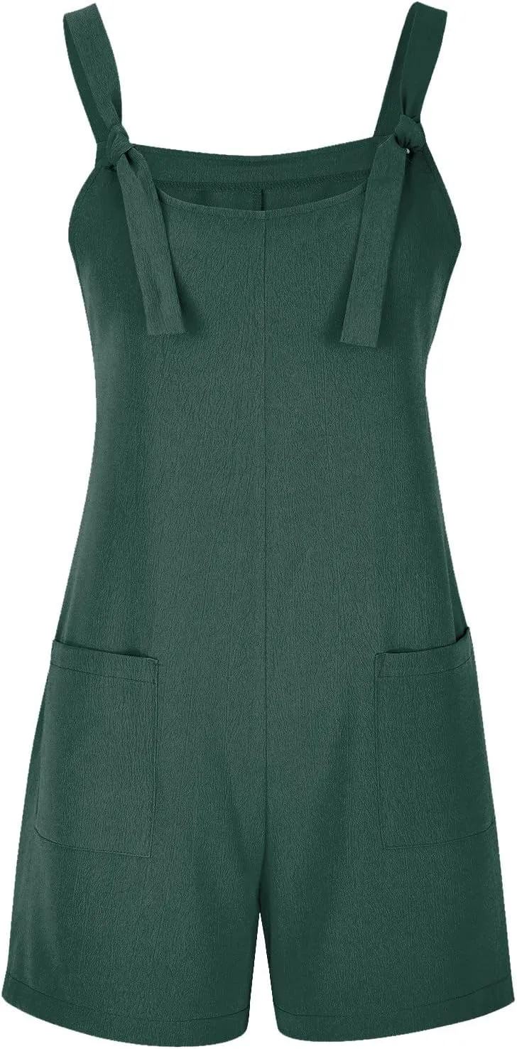 Jumpsuits for Women Linen Shorts Jumpsuits Summer Casual Sleeveless Romper Loose Adjustable Overalls with Pockets
