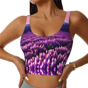 Lavender Women's Sexy Sports Vest Sleeveless Athletic Gym T-Shirts Vest U-Shaped Back Quick Dry Top