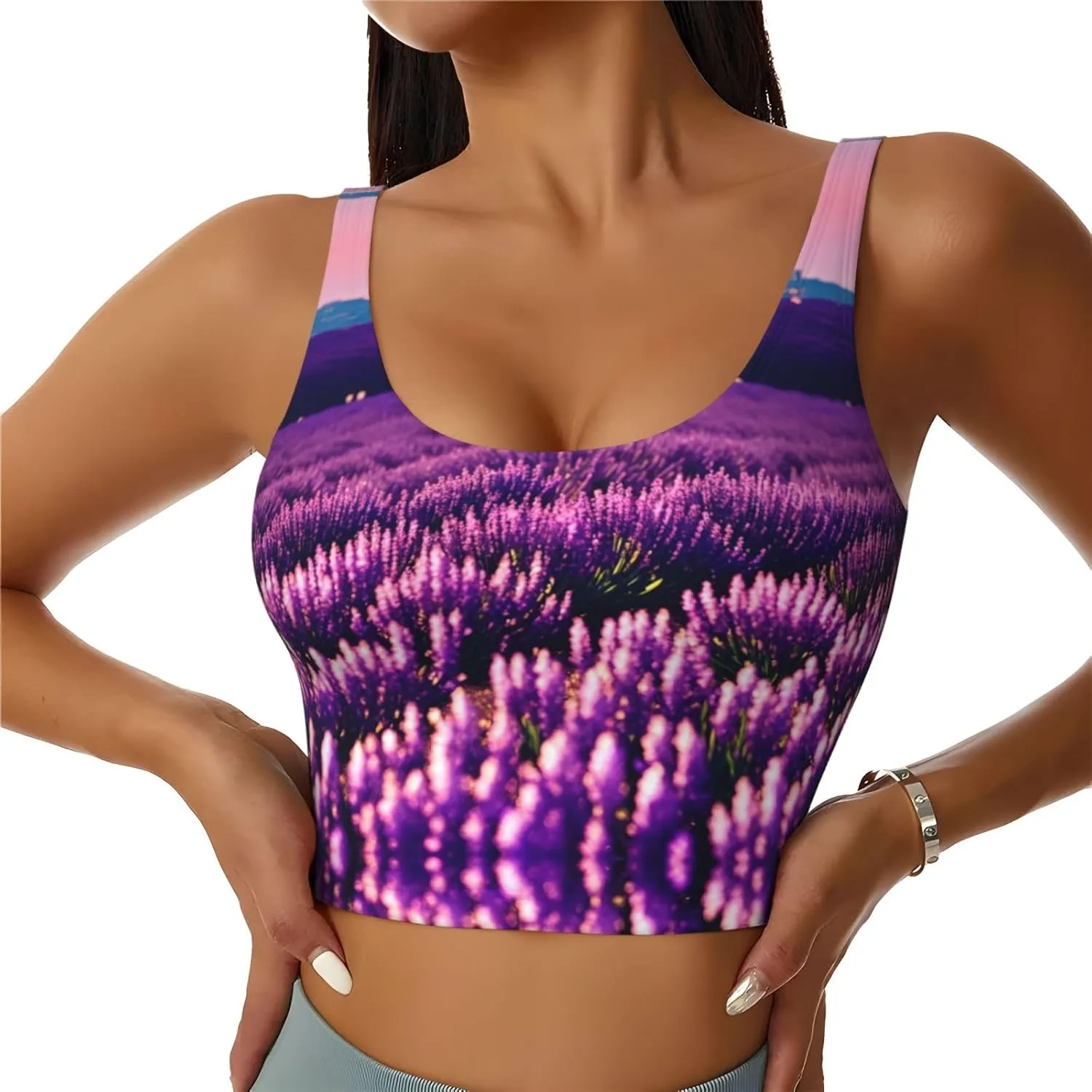 Lavender Women's Sexy Sports Vest Sleeveless Athletic Gym T-Shirts Vest U-Shaped Back Quick Dry Top