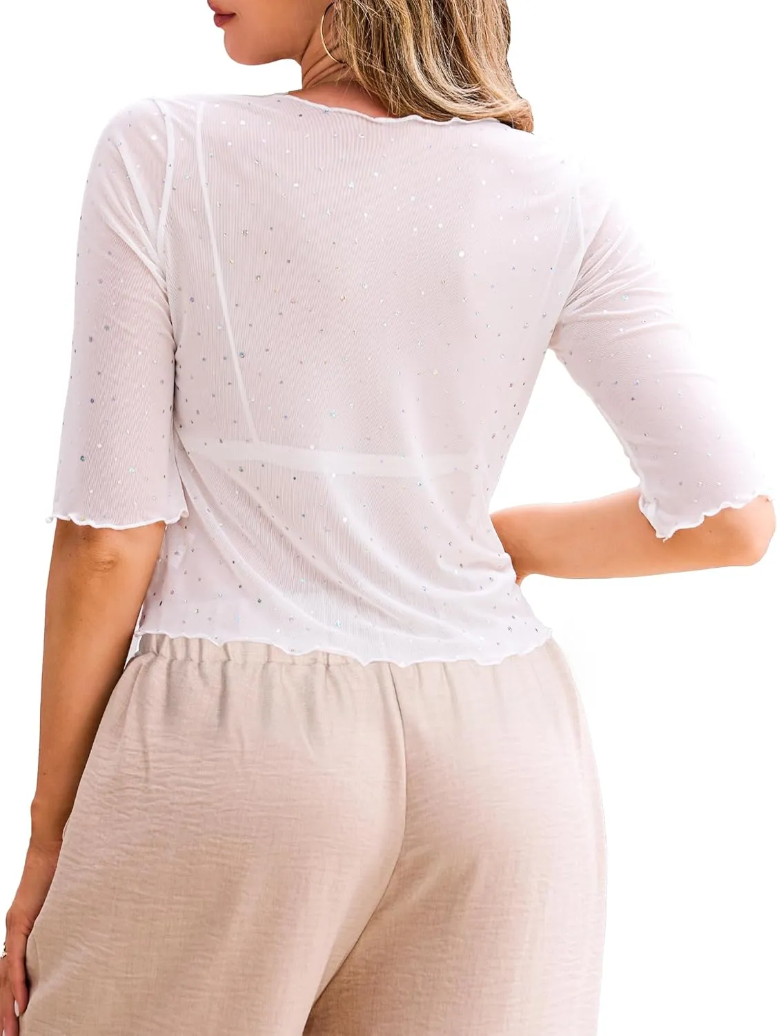 LIENRIDY Women's Sheer Shrug Open Front Bolero Cardigan 3/4 Sleeve Shrug Sweater S-XL