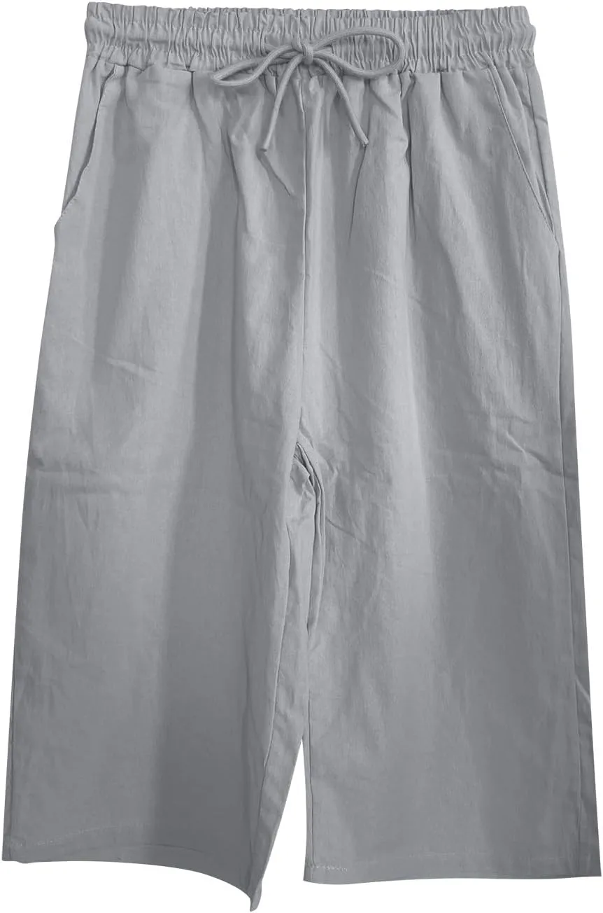 Linen Blend Pants for Women Cotton Linen Elastic Seven Pants Beach Casual Pants Linen Casual Summer Cropped Pants