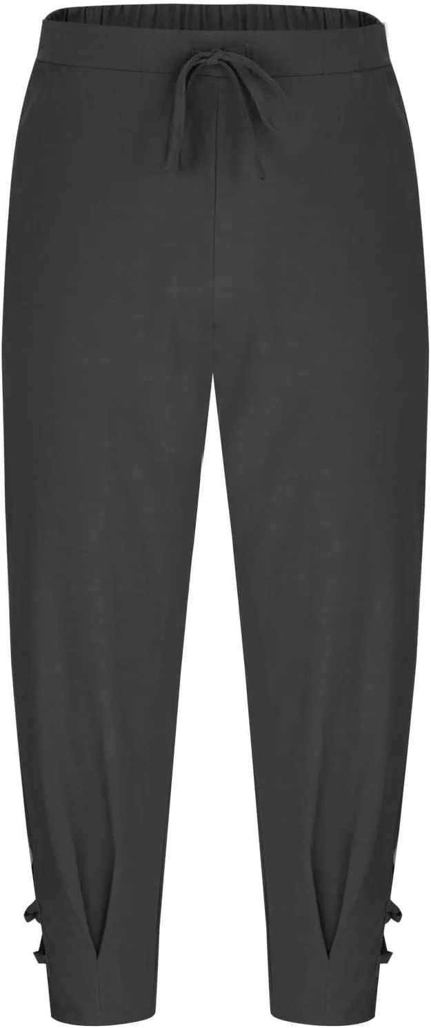 Linen Pants for Men Drawstring Elastic Waist Yoga Pants Summer Beach Loose Trousers Full Length Summerwear