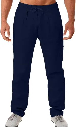 linen pants for men loose fit, yoga pants for men with pockets, Linen Pants for Men, Mens Casual Pants Elastic Waist Drawstring Straight Leg Pants Yoga Beach Summer Trousers Pants