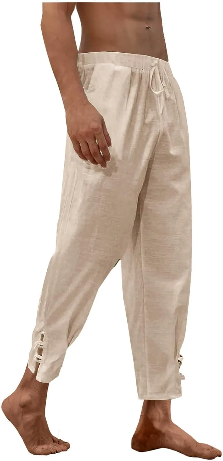 Linen Pants Men Beach Casual Loose Fit Elastic Drawstring Waist Summer Yoga Trousers Stretch with Pockets Fashion 2025