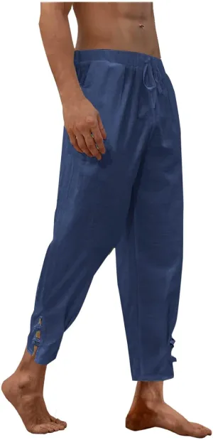 Linen Pants Men Beach Casual Loose Fit Elastic Drawstring Waist Summer Yoga Trousers Stretch with Pockets Fashion 2025