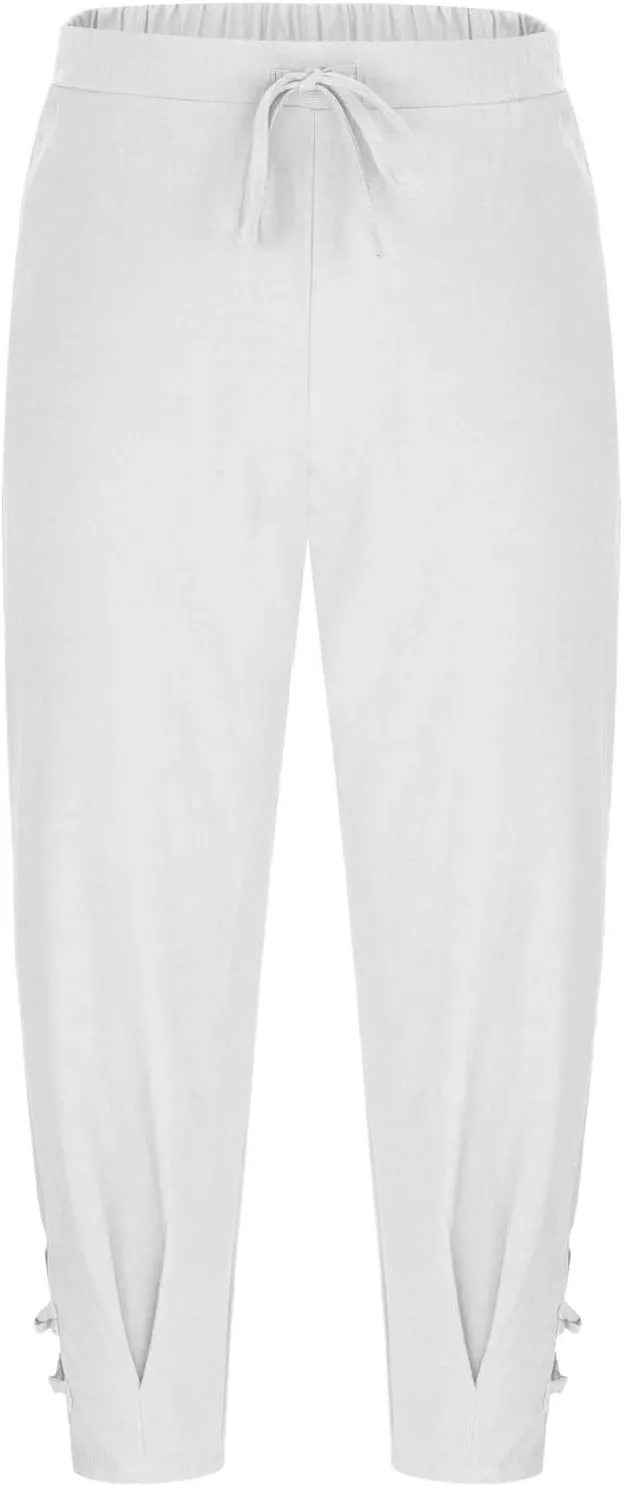 Linen Pants Men Beach Casual Loose Fit Elastic Drawstring Waist Summer Yoga Trousers Stretch with Pockets Fashion 2025
