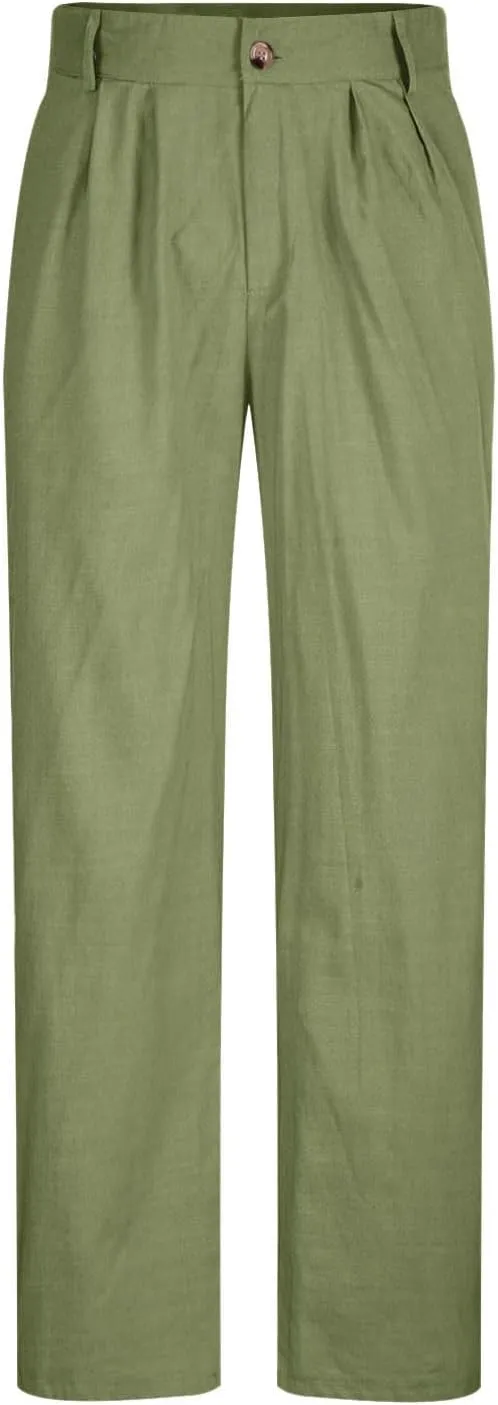 Linen Pants Men Big and Tall Straight Leg Pants Summer Breathable Pants Casual Trousers Lightweight Solid Color Pants