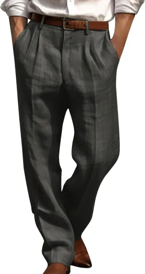 Linen Pants Men Big and Tall Straight Leg Pants Summer Breathable Pants Casual Trousers Lightweight Solid Color Pants