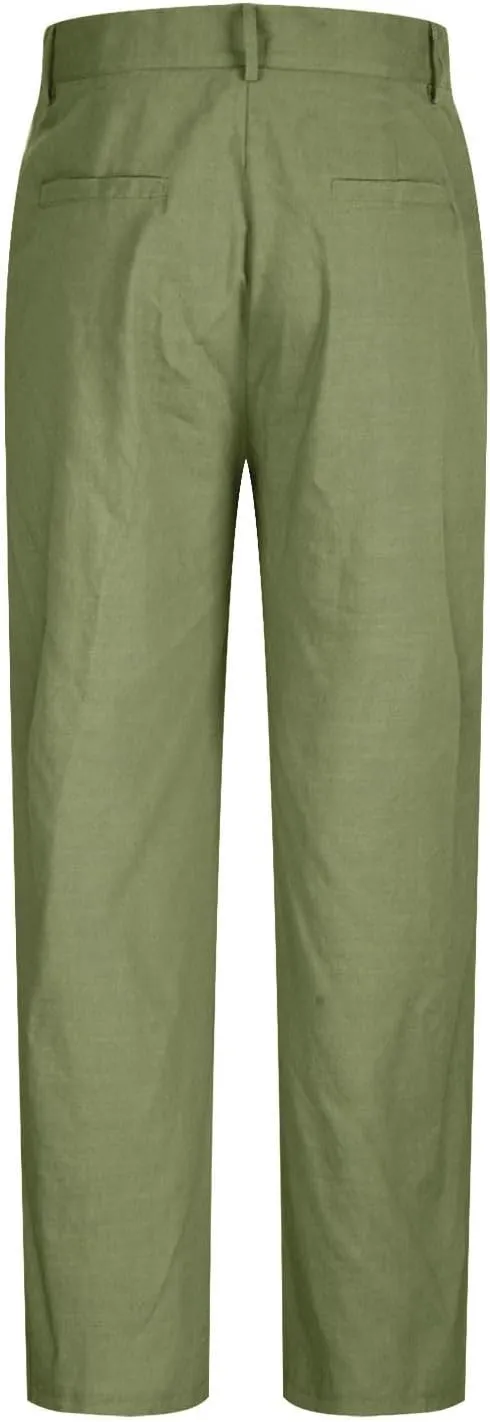 Linen Pants Men Big and Tall Straight Leg Pants Summer Breathable Pants Casual Trousers Lightweight Solid Color Pants