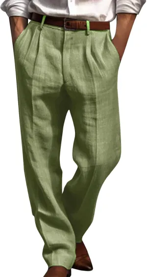 Linen Pants Men Big and Tall Straight Leg Pants Summer Breathable Pants Casual Trousers Lightweight Solid Color Pants