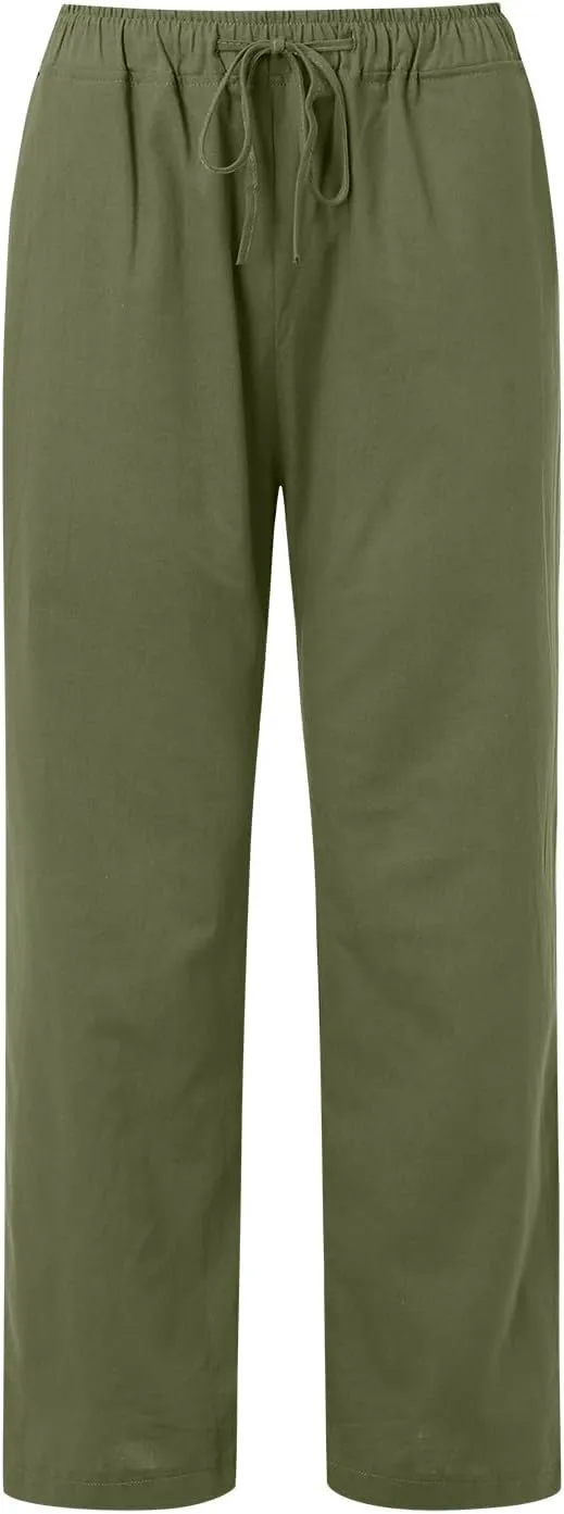 Linen Pants Women Summer Wide Leg Pants Drawstring Elastic Waist Pants High Waisted Lounge Pants Casual Beach Trousers 2025