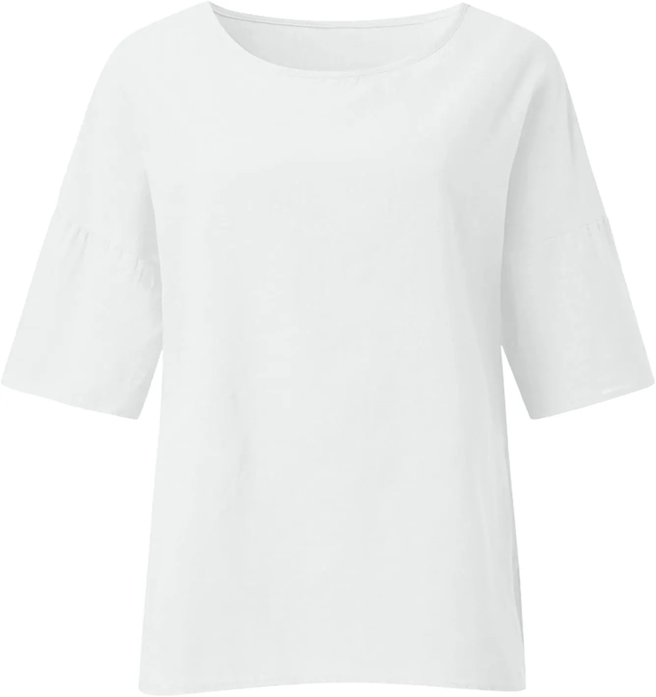 Linen Shirts for Women 3/4 Sleeve Loose Fit Summer Tops Plus Size Crew Neck Blouse Casual Cotton Linen T Shirts