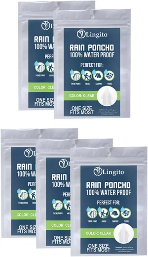Lingito Clear Emergency Rain Ponchos Adults, Thicker, 100% Waterproof Emergency Camping Rain Poncho, Amusement Parks, Hikes
