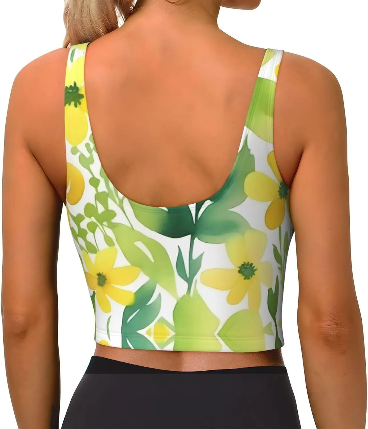 Little Yellow Flower Women's Sexy Sports Vest Sleeveless Athletic Gym T-Shirts Vest U-Shaped Back Quick Dry Top