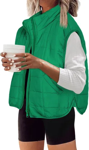 Long Fleece Vests For Women 2024 Trendy Puffer Zip Up Sleeveless Hoodie Jacket Quilted Vest Padded Coat Outerwear
