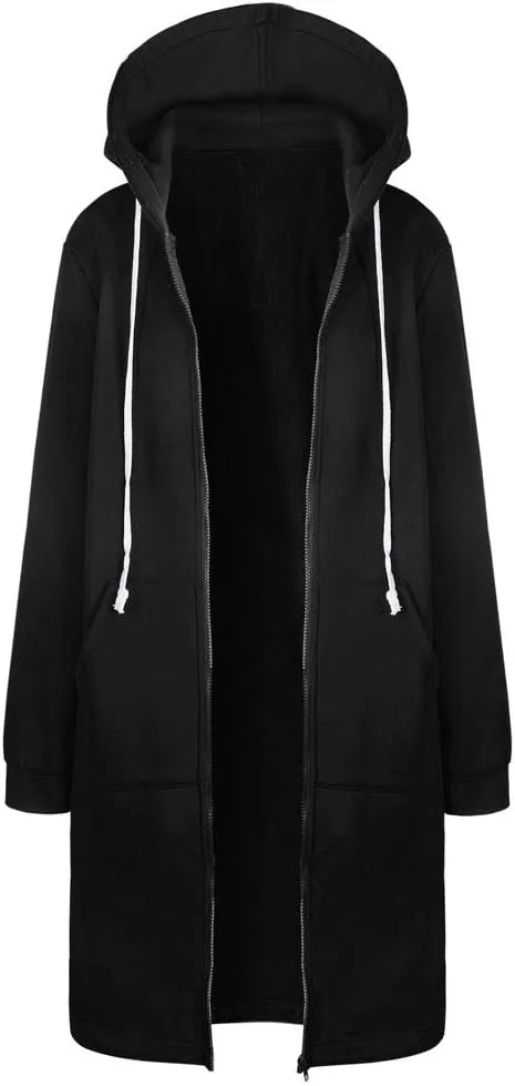 Long Hoodie for Women 2024 Casual Zip Up Drawstring Fleece Sweatshirt Oversized Jackets Coat Lightweight Fall Clothes