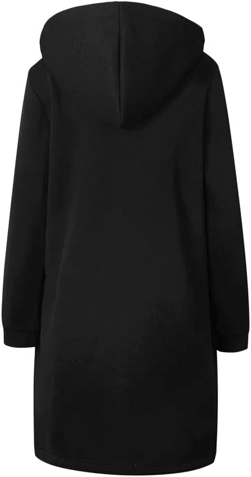 Long Hoodie for Women 2024 Casual Zip Up Drawstring Fleece Sweatshirt Oversized Jackets Coat Lightweight Fall Clothes