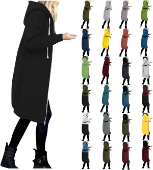 Long Hoodie for Women 2024 Casual Zip Up Drawstring Fleece Sweatshirt Oversized Jackets Coat Lightweight Fall Clothes