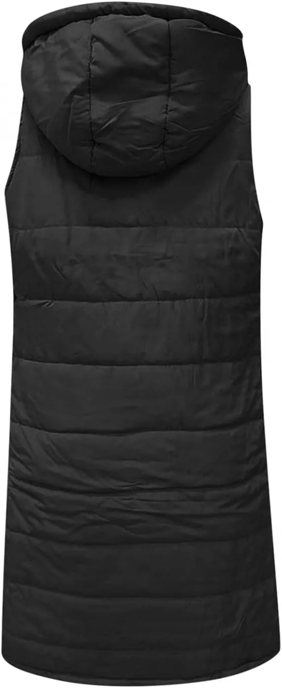 Long Puffer Vest Women with Hood Zipper Sleeveless Jacket Down Jacket Vest Winter Warm Thickened Coat Outerwear