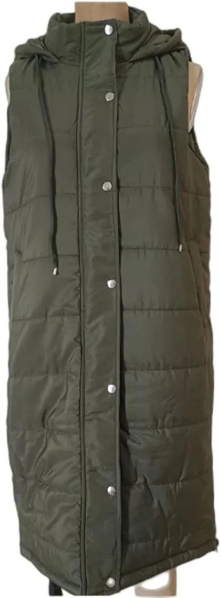 Long Puffer Vest Women with Hood Zipper Sleeveless Jacket Down Jacket Vest Winter Warm Thickened Coat Outerwear