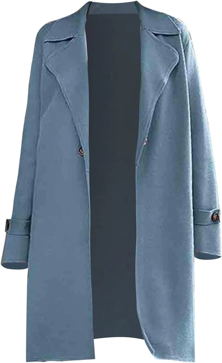 Long Trench Coat for Women Casual Single Breasted Coat Long Sleeve Oversized Wool Blend Peacoat Overcoat with Pocket