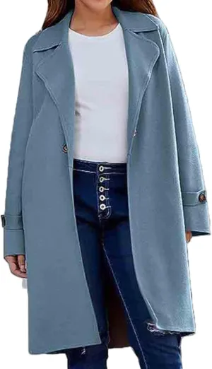 Long Trench Coat for Women Casual Single Breasted Coat Long Sleeve Oversized Wool Blend Peacoat Overcoat with Pocket