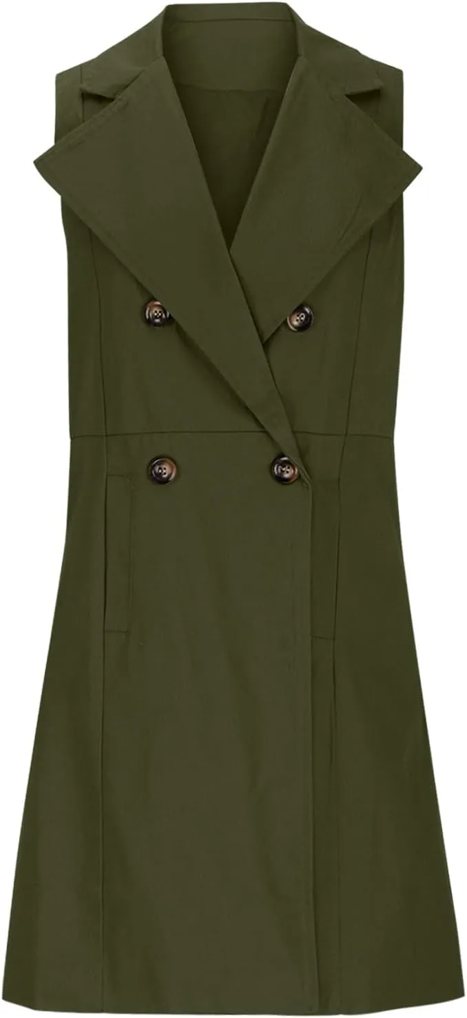 Long Trench Coats for Women Winter Jacket Vests Wool Blend Peacoat Double Breasted Vest Trendy Coats