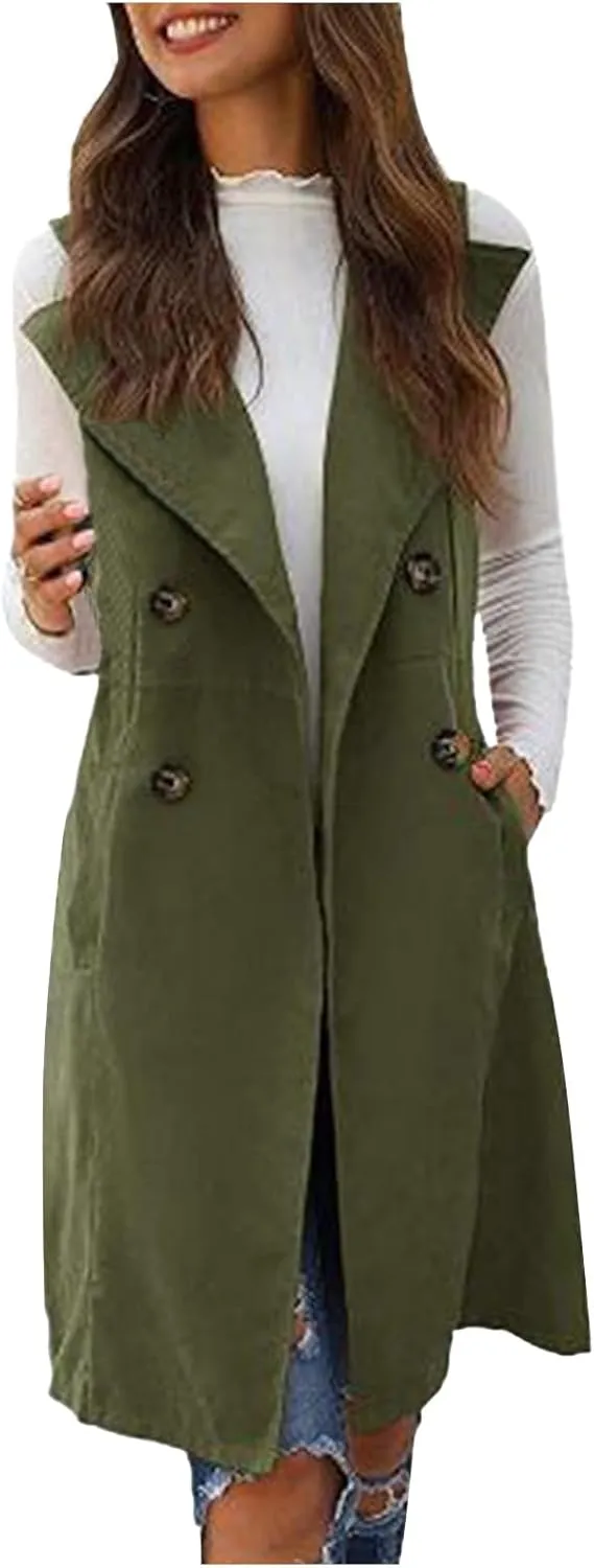 Long Trench Coats for Women Winter Jacket Vests Wool Blend Peacoat Double Breasted Vest Trendy Coats