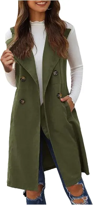 Long Trench Coats for Women Winter Jacket Vests Wool Blend Peacoat Double Breasted Vest Trendy Coats